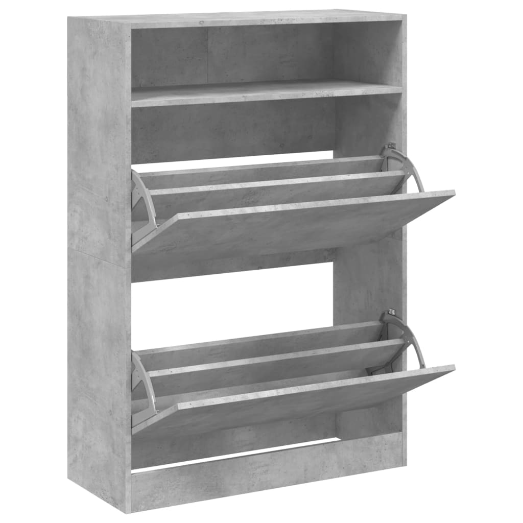betonszürke cipőszekrény 2 kihajtható fiókkal 80 x 34 x 116 cm