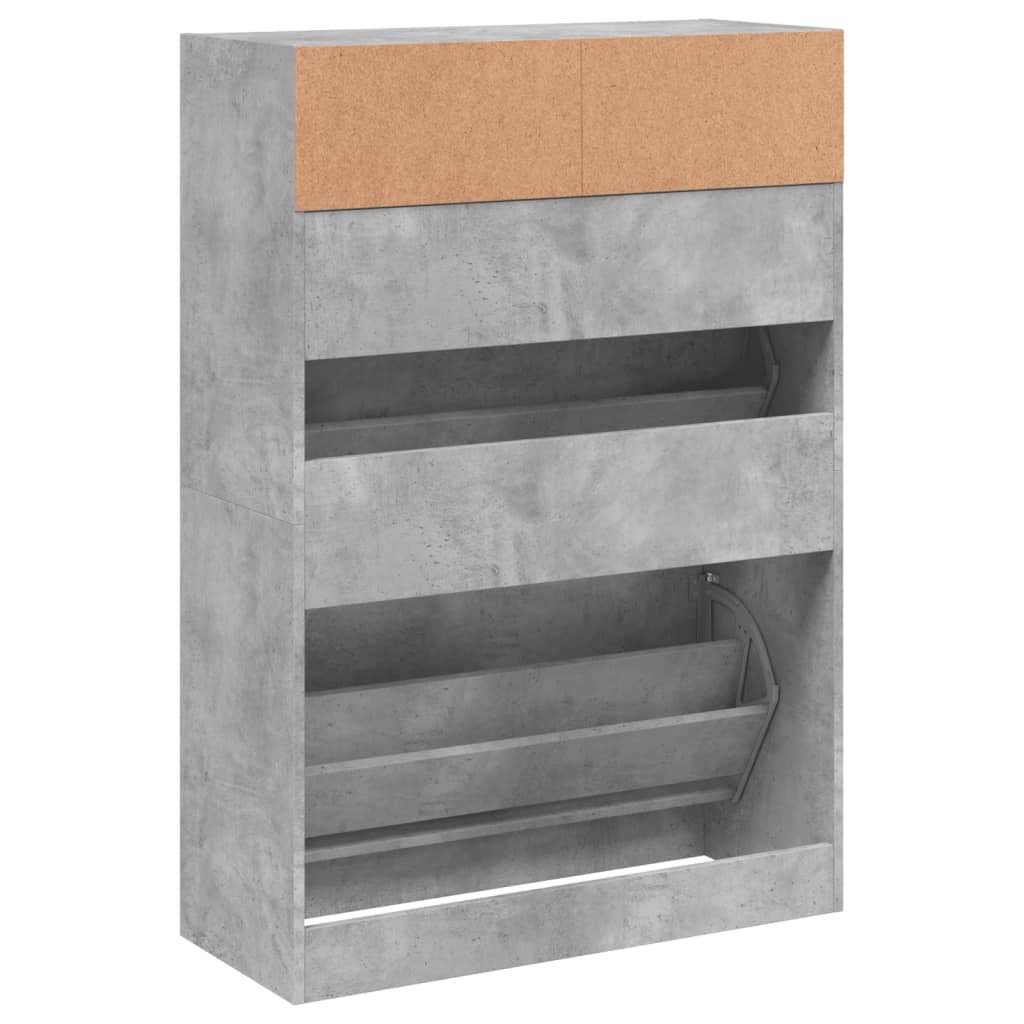 betonszürke cipőszekrény 2 kihajtható fiókkal 80 x 34 x 116 cm