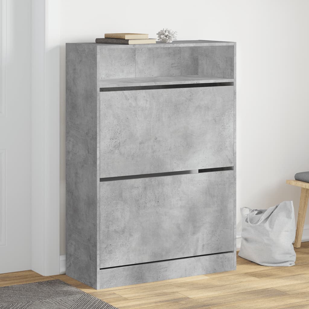 betonszürke cipőszekrény 2 kihajtható fiókkal 80 x 34 x 116 cm