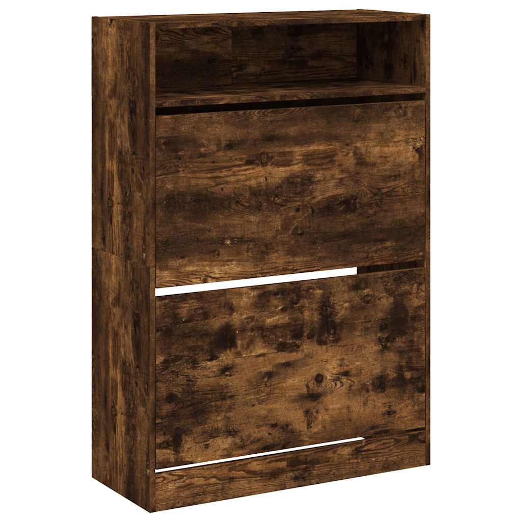 füstös tölgy cipőszekrény 2 kihajtható fiókkal 80x34x116 cm