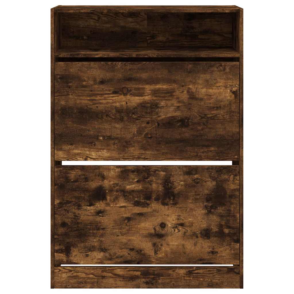 füstös tölgy cipőszekrény 2 kihajtható fiókkal 80x34x116 cm