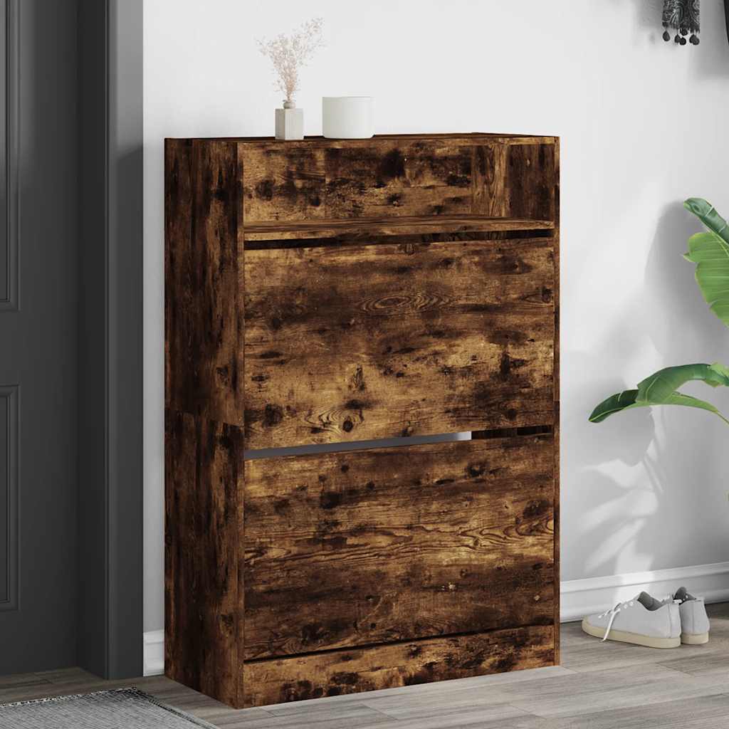 füstös tölgy cipőszekrény 2 kihajtható fiókkal 80x34x116 cm