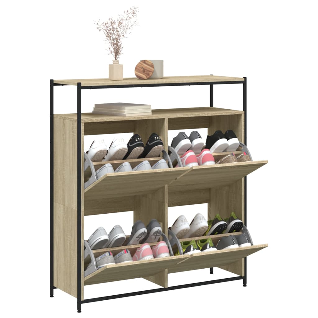 sonoma tölgy cipőszekrény 4 kihajtható fiókkal 100x34x112 cm