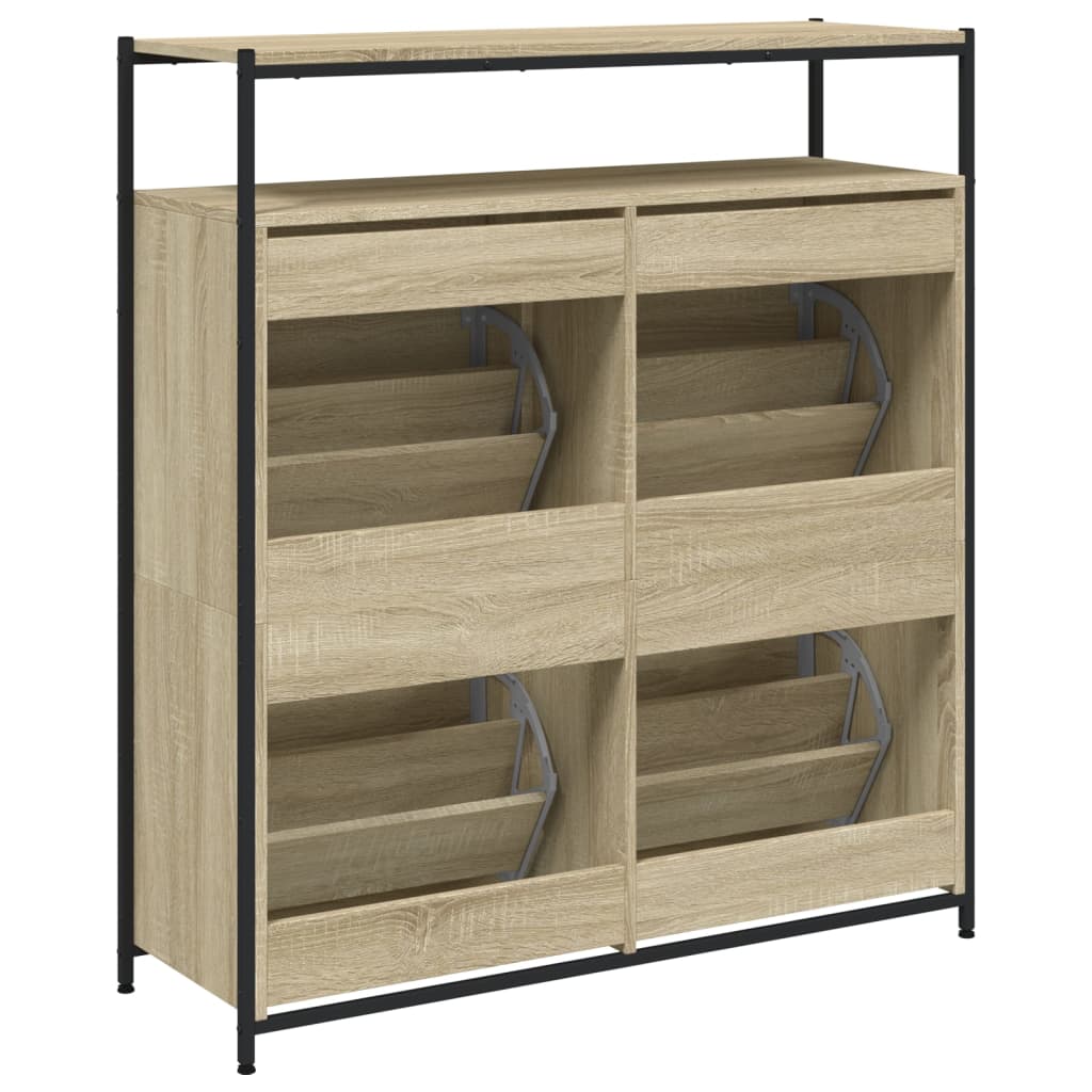 sonoma tölgy cipőszekrény 4 kihajtható fiókkal 100x34x112 cm