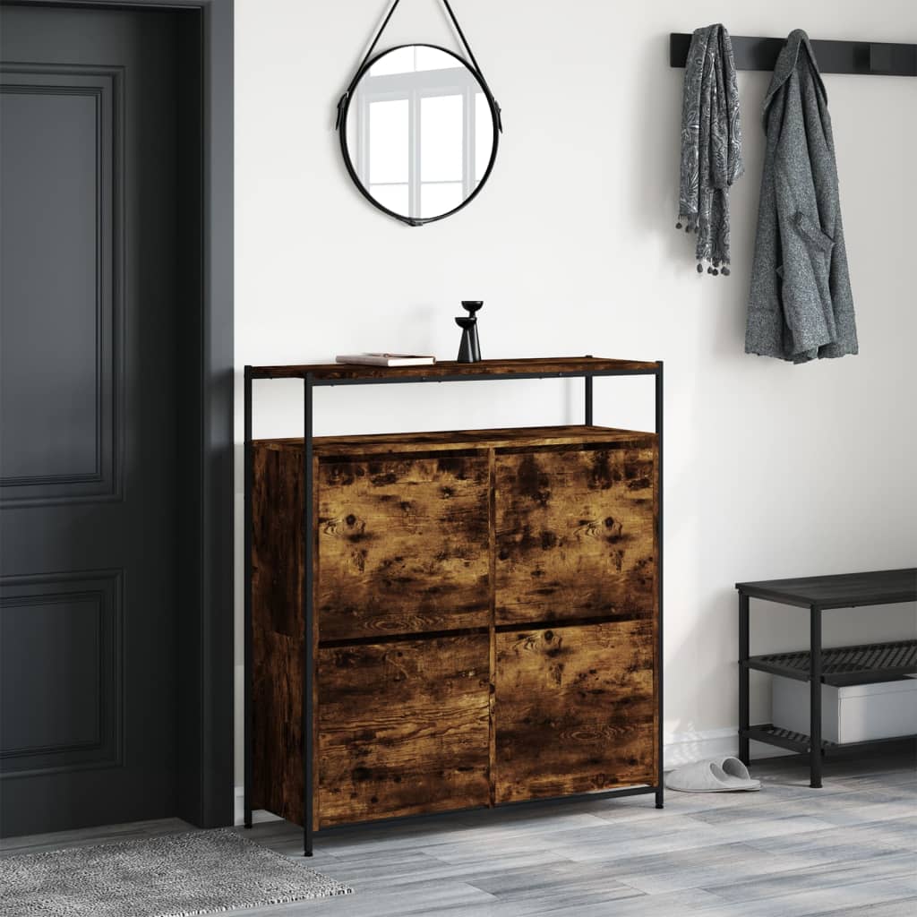 füstös tölgy cipőszekrény 4 kihajtható fiókkal 100x34x112 cm
