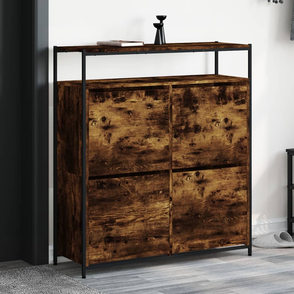füstös tölgy cipőszekrény 4 kihajtható fiókkal 100x34x112 cm