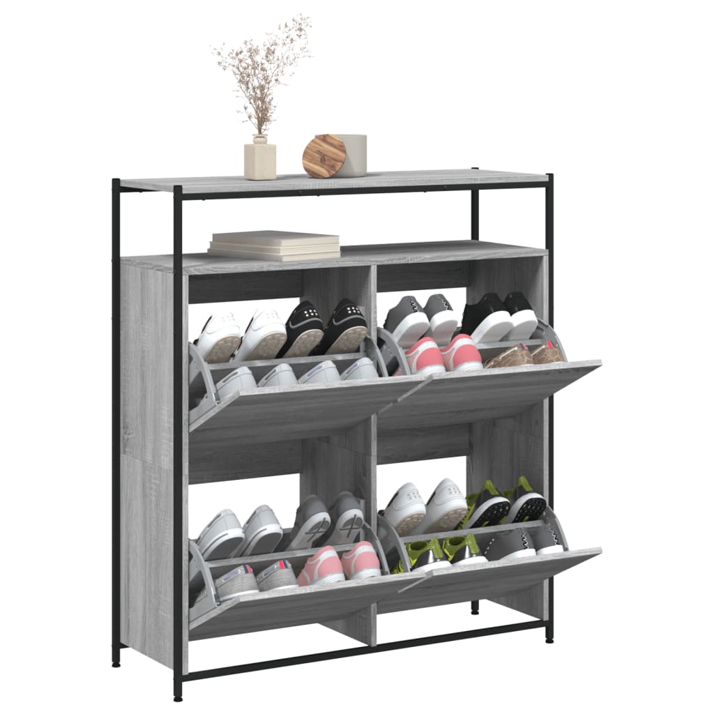 szürke sonoma cipőszekrény 4 kihajtható fiókkal 100x34x112 cm