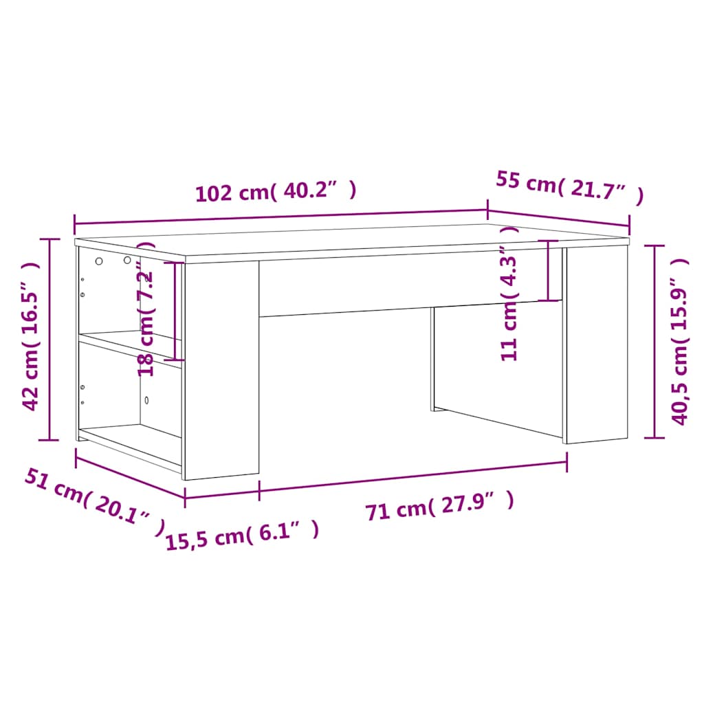 fekete szerelt fa dohányzóasztal 102 x 55 x 42 cm