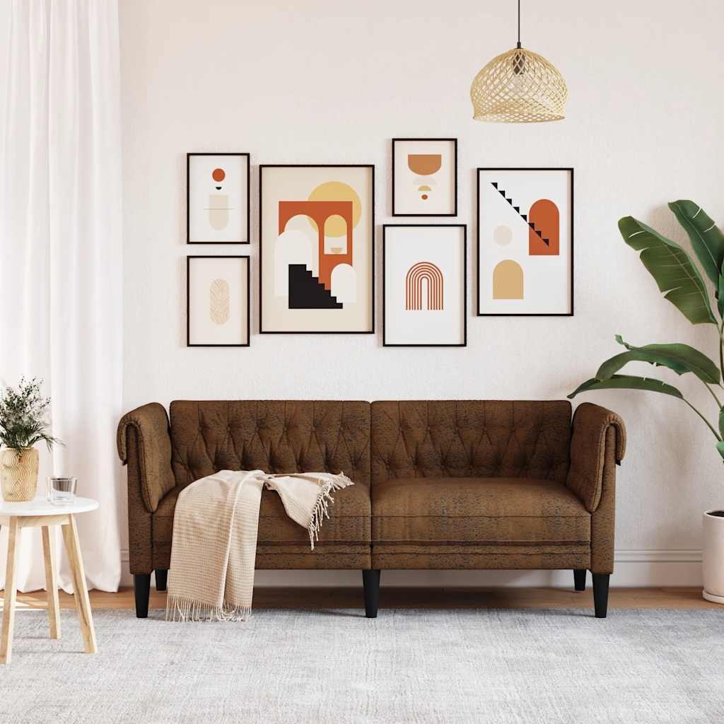 2 személyes barna szövet Chesterfield kanapé