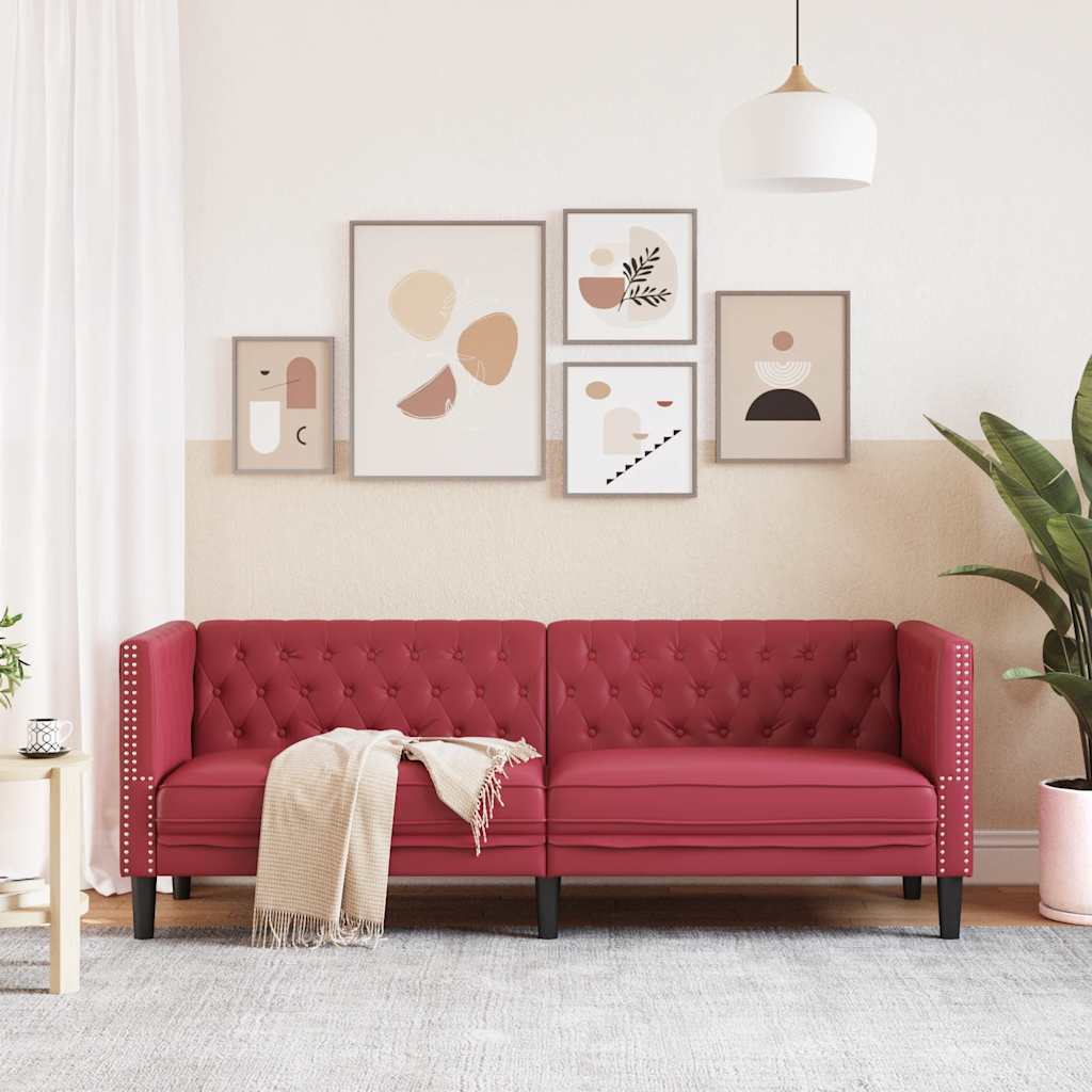 3 személyes bordó műbőr Chesterfield kanapé