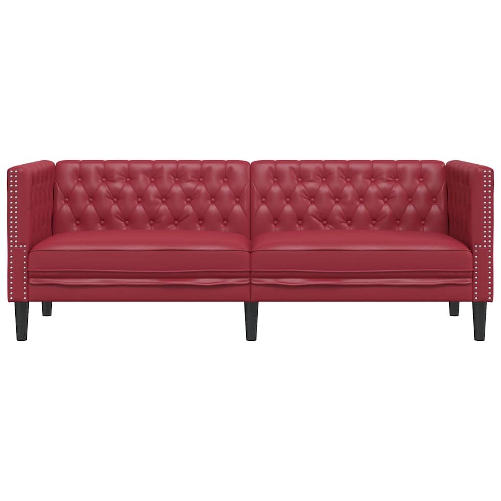 3 személyes bordó műbőr Chesterfield kanapé