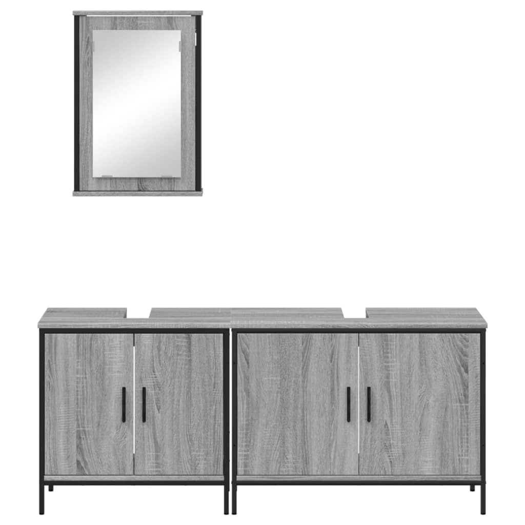 3 részes szürke sonoma színű szerelt fa fürdőszobai bútorszett