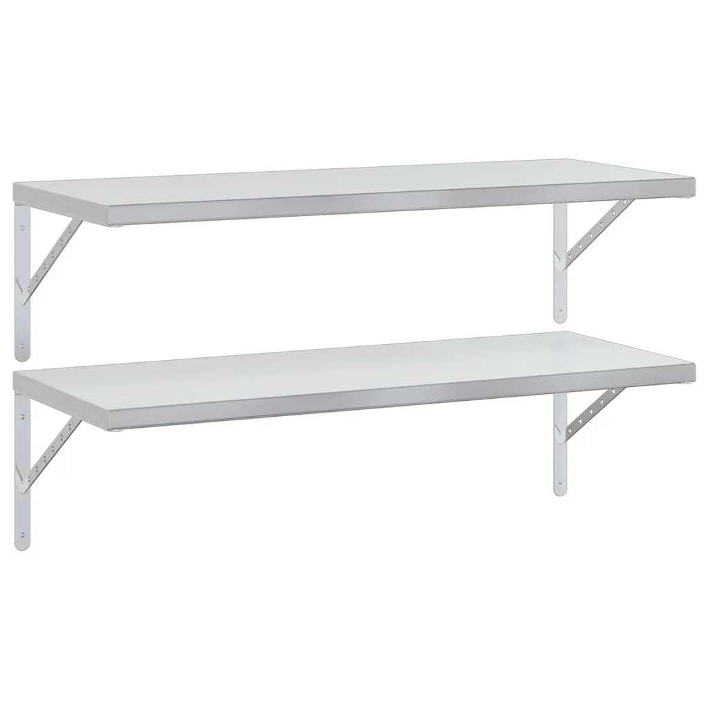 2 db ezüstszínű rozsdamentes acél fali polc 100x40 cm