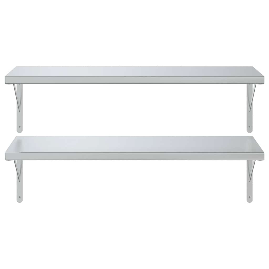 2 db ezüstszínű rozsdamentes acél fali polc 100x40 cm