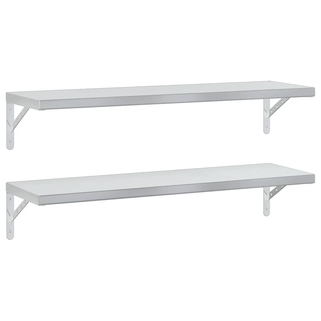 2 db ezüstszínű rozsdamentes acél fali polc 100 x 30 cm
