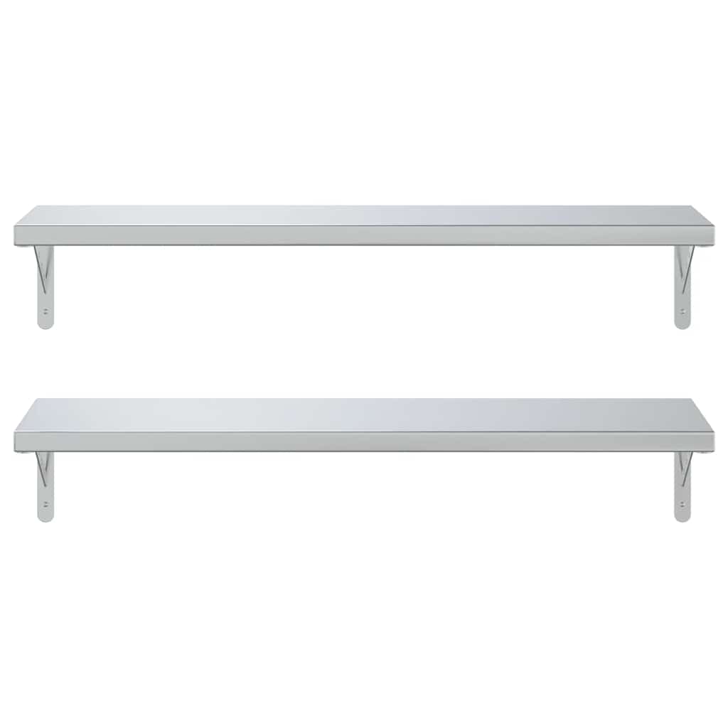 2 db ezüstszínű rozsdamentes acél fali polc 100 x 30 cm