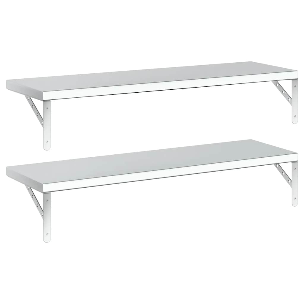 2 db ezüstszínű rozsdamentes acél fali polc 100 x 30 cm