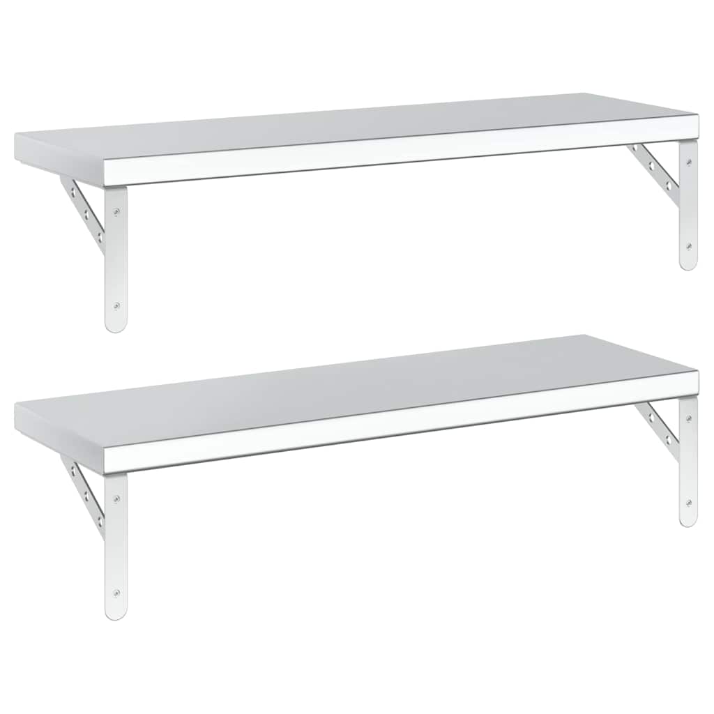 2 db ezüstszínű rozsdamentes acél fali polc 75 x 23,5 cm