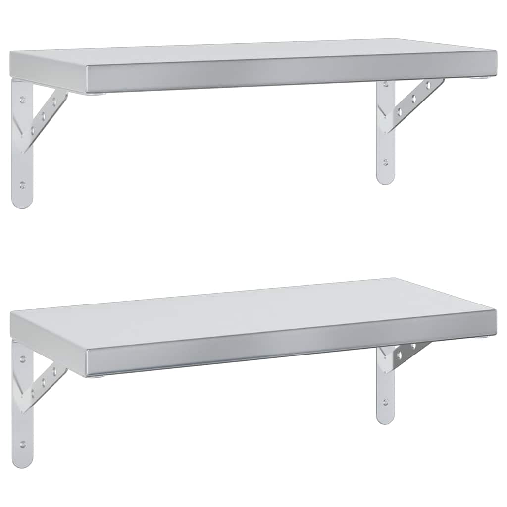 2 db ezüstszínű rozsdamentes acél fali polc 50 x 23,5 cm