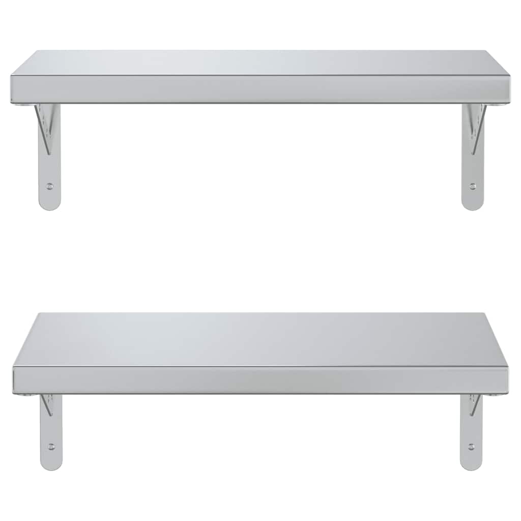 2 db ezüstszínű rozsdamentes acél fali polc 50 x 23,5 cm