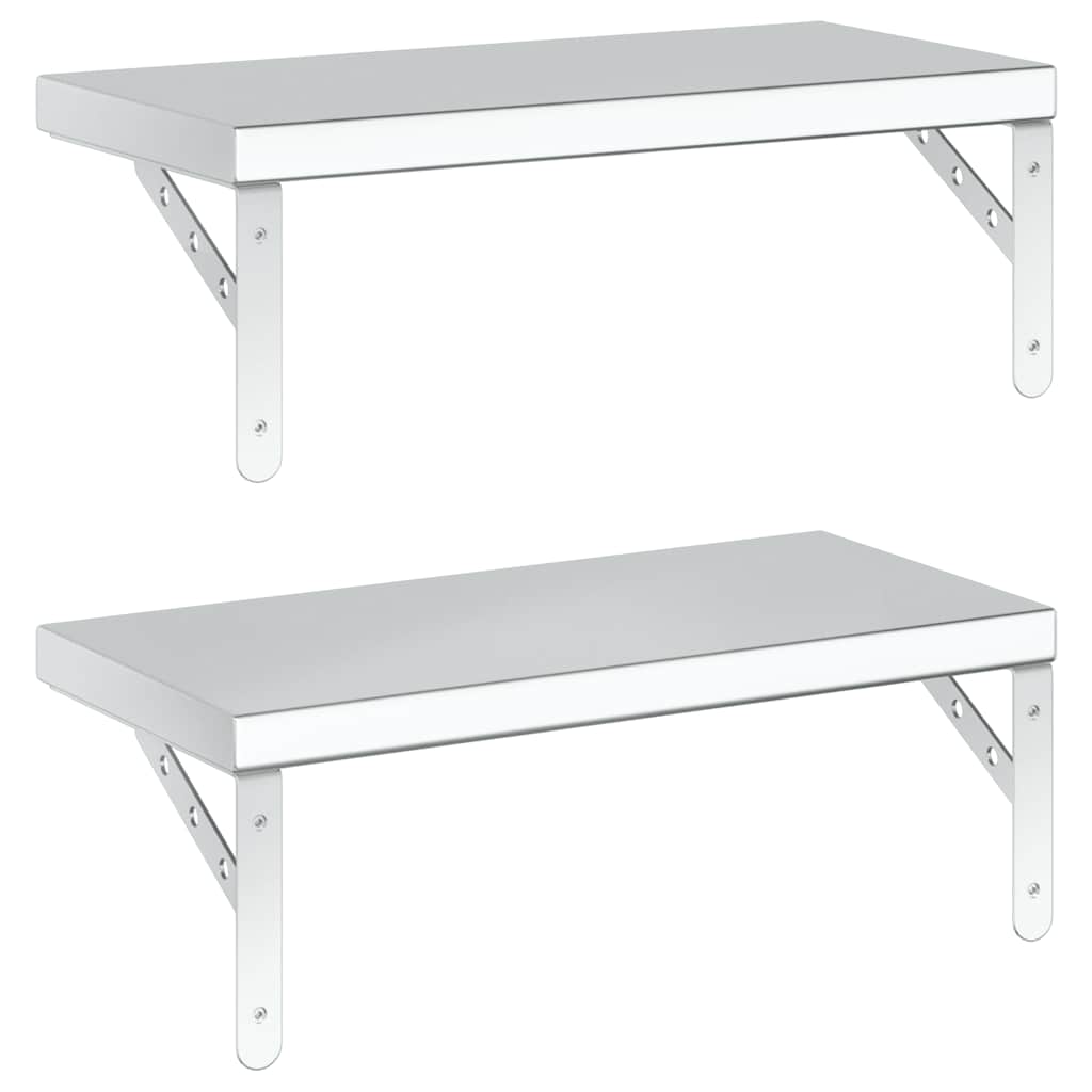 2 db ezüstszínű rozsdamentes acél fali polc 50 x 23,5 cm