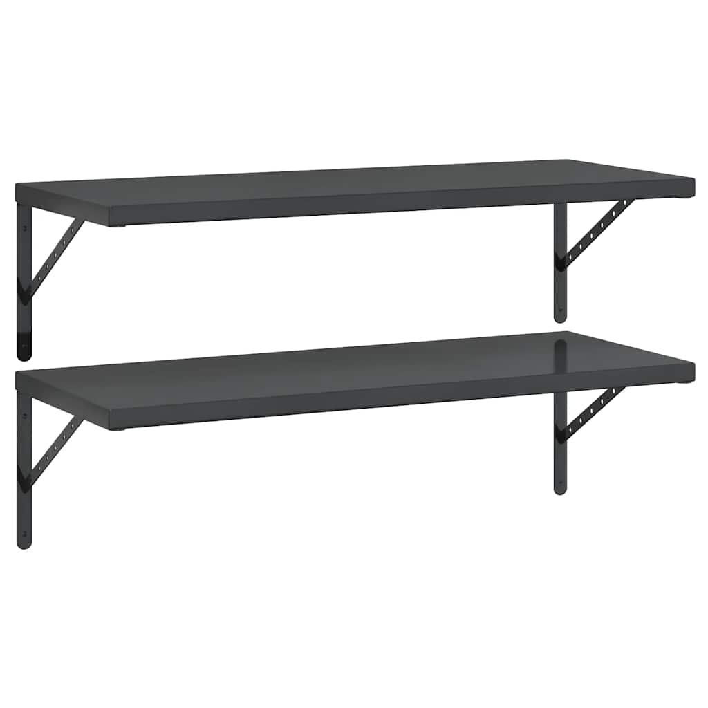 2 db fekete rozsdamentes acél fali polc 100 x 40 cm