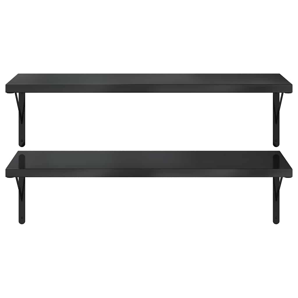 2 db fekete rozsdamentes acél fali polc 100 x 40 cm