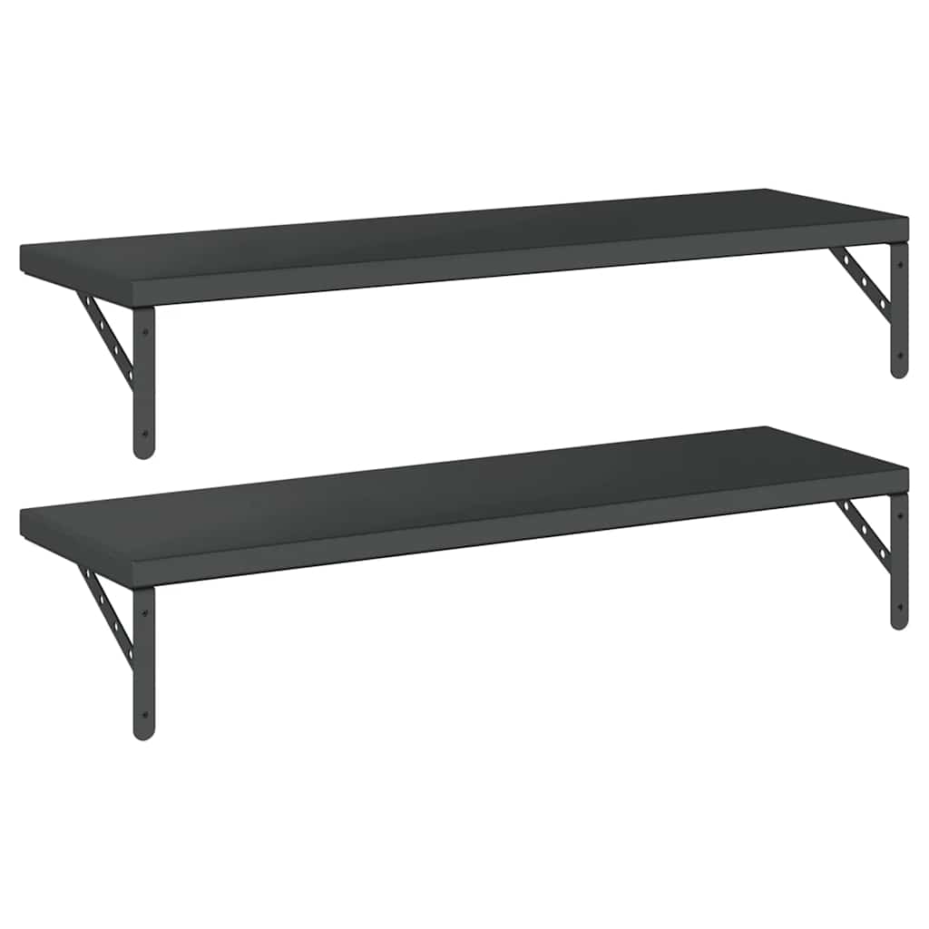 2 db fekete rozsdamentes acél fali polc 100 x 30 cm