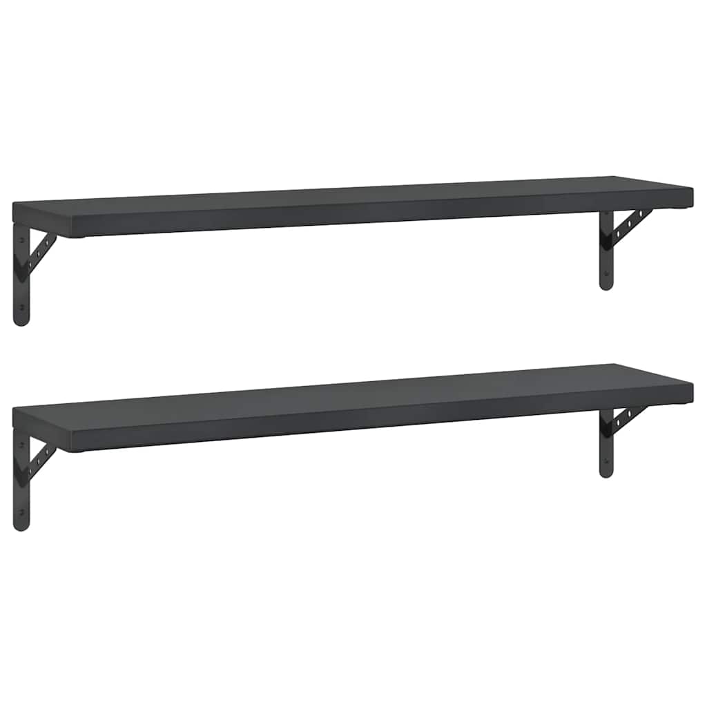 2 db fekete rozsdamentes acél fali polc 100 x 23,5 cm