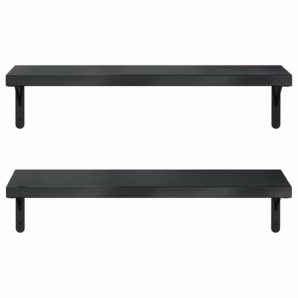 2 db fekete rozsdamentes acél fali polc 75 x 23,5 cm