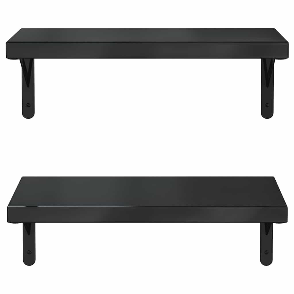 2 db fekete rozsdamentes acél fali polc 50 x 23,5 cm