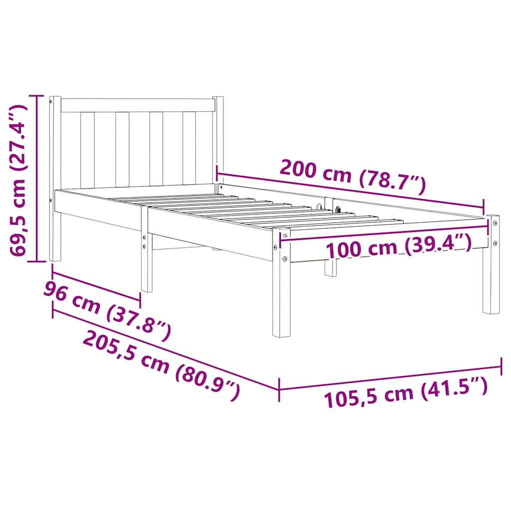 viaszbarna tömör fenyőfa ágy matrac nélkül 100 x 200 cm