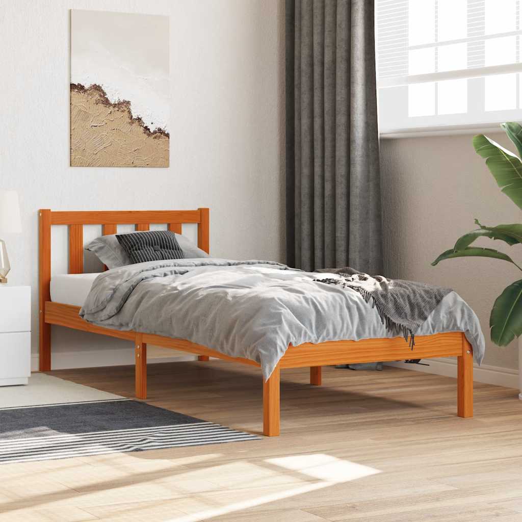 viaszbarna tömör fenyőfa ágy matrac nélkül 100 x 200 cm