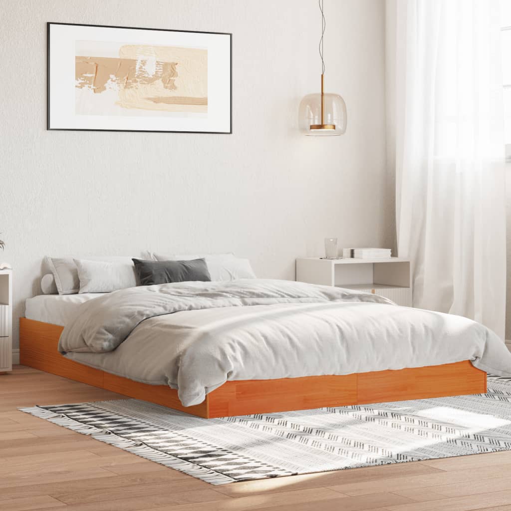 viaszbarna tömör fenyőfa ágy matrac nélkül 120 x 200 cm