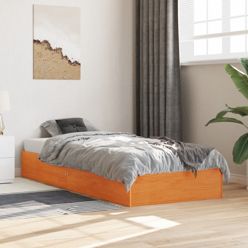 viaszbarna tömör fenyőfa ágy matrac nélkül 90 x 190 cm