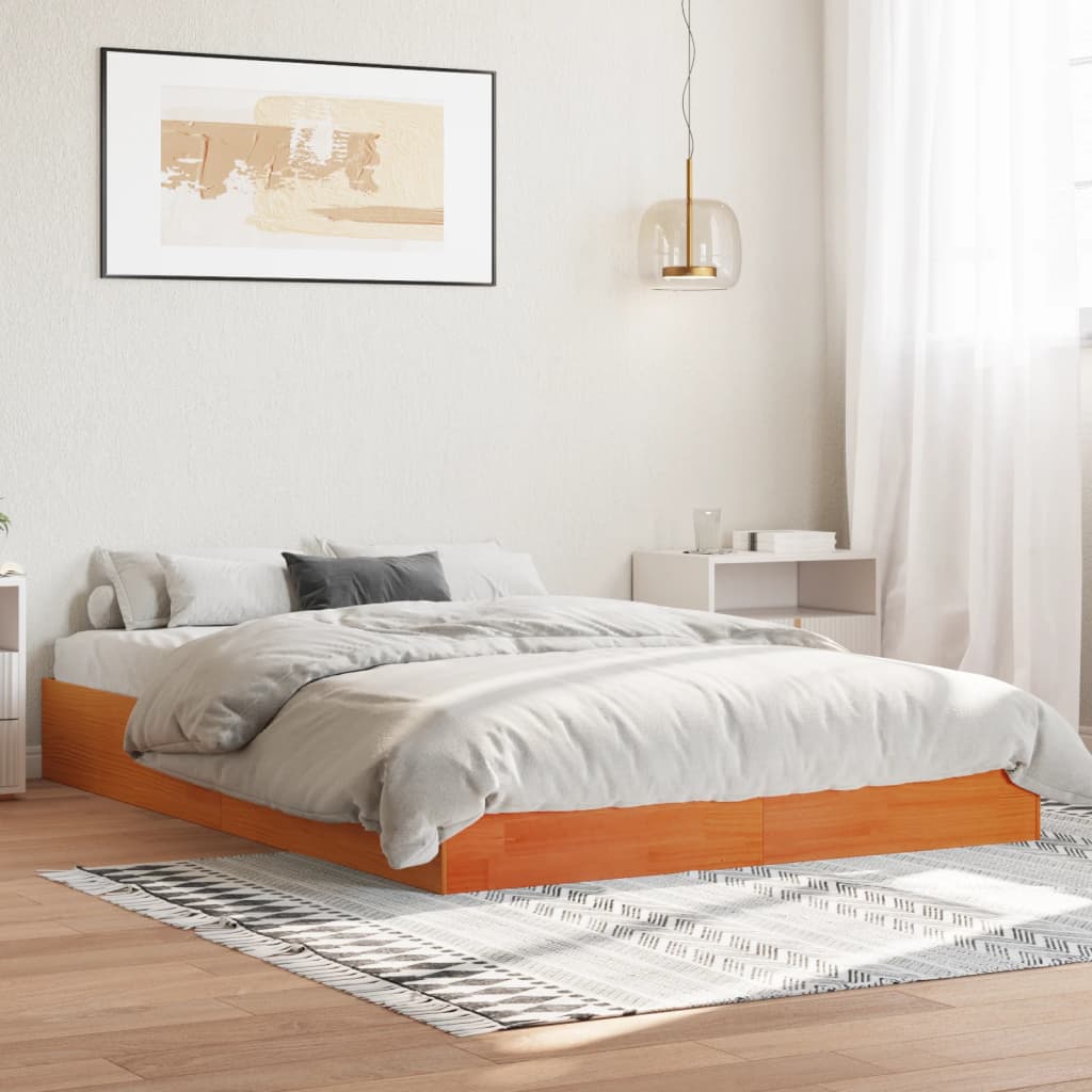 viaszbarna tömör fenyőfa ágy matrac nélkül 120 x 190 cm
