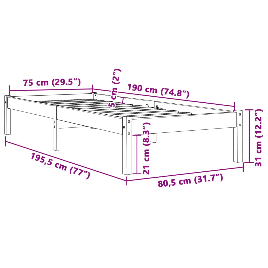 viaszbarna tömör fenyőfa ágy matrac nélkül 75 x 190 cm