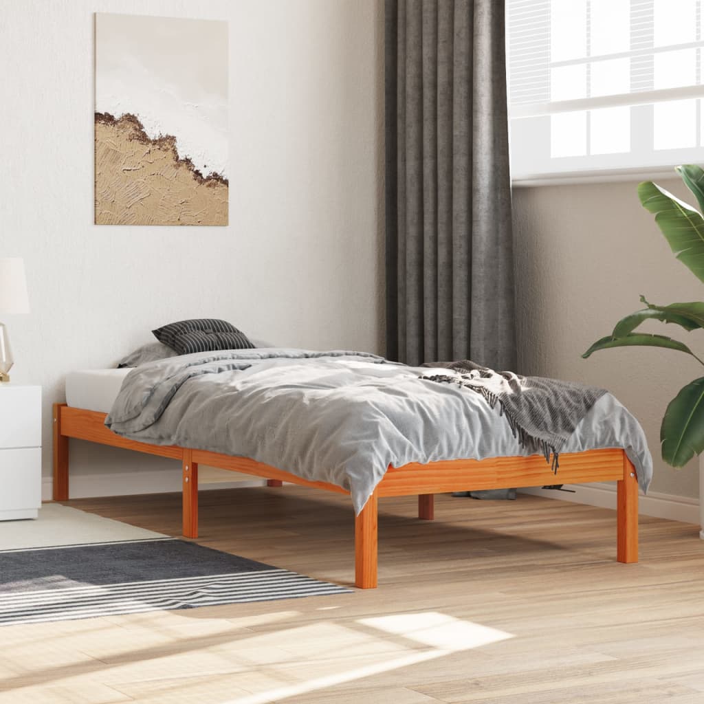 viaszbarna tömör fenyőfa ágy matrac nélkül 90 x 190 cm