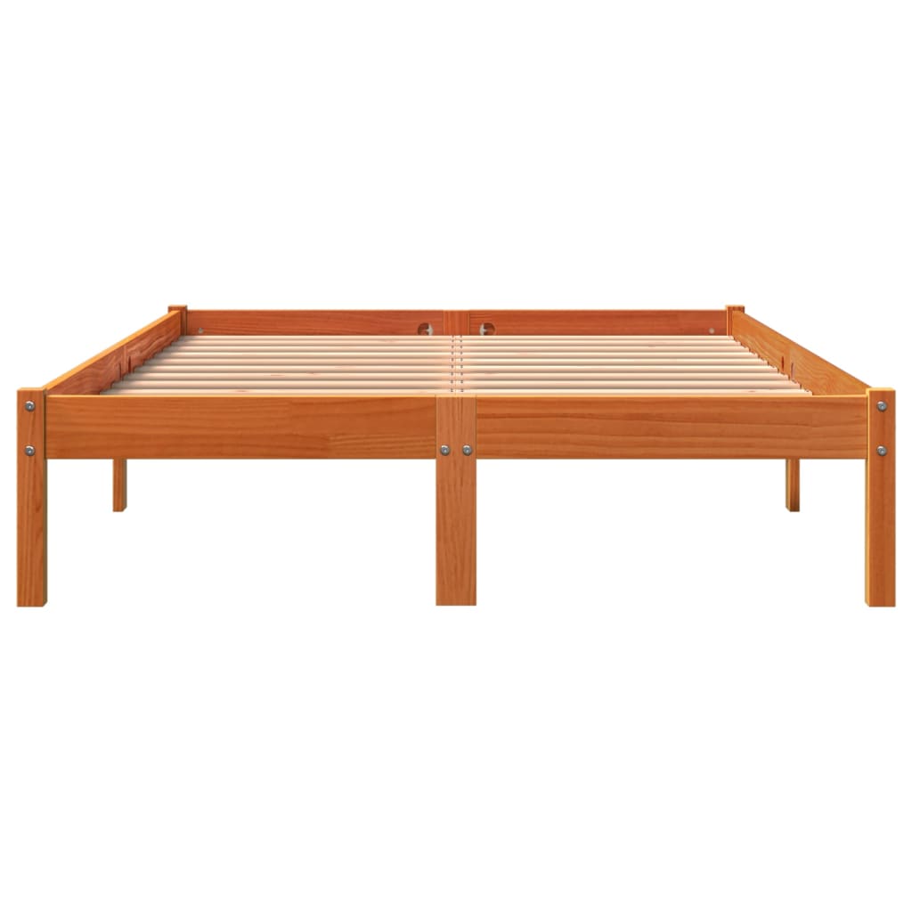viaszbarna tömör fenyőfa ágy matrac nélkül 135 x 190 cm