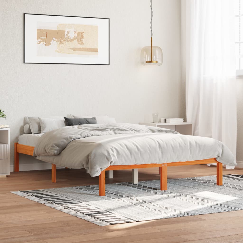 viaszbarna tömör fenyőfa ágy matrac nélkül 135 x 190 cm