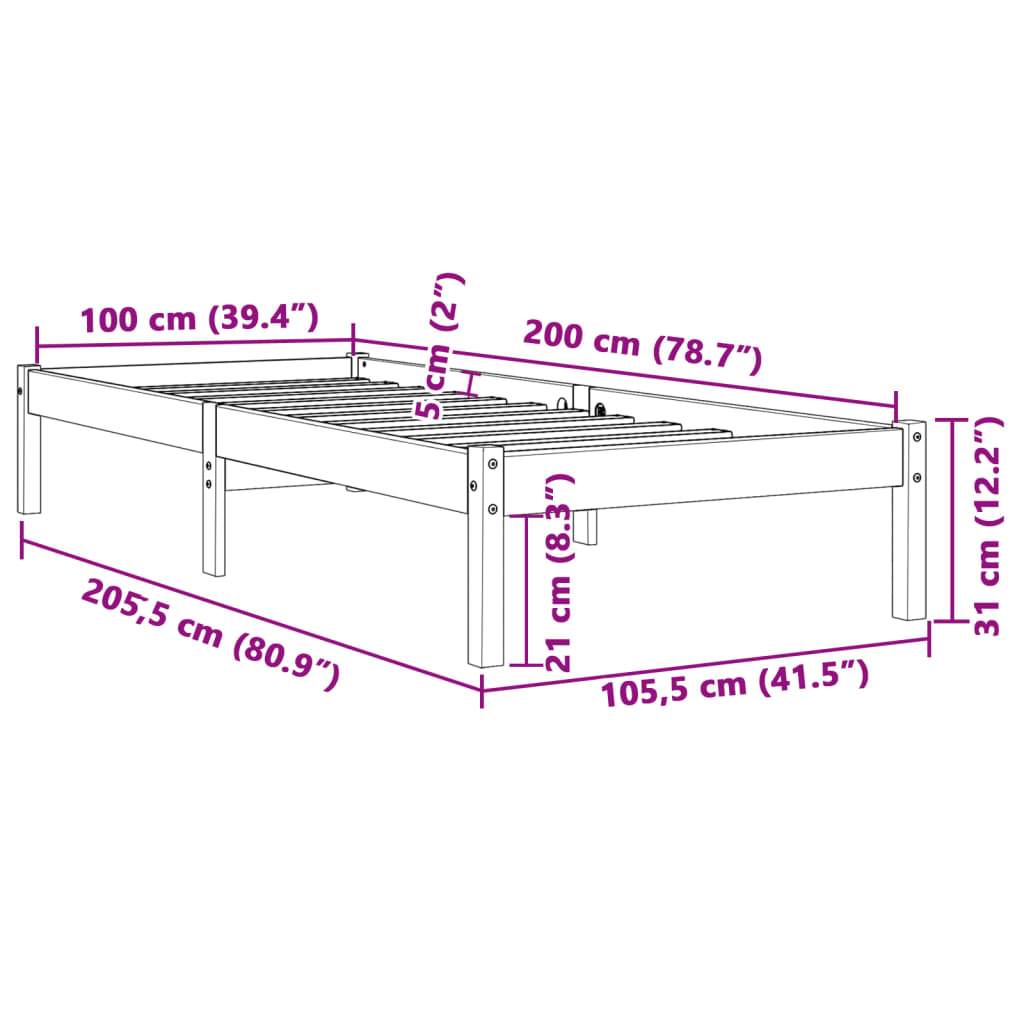 viaszbarna tömör fenyőfa ágy matrac nélkül 100 x 200 cm