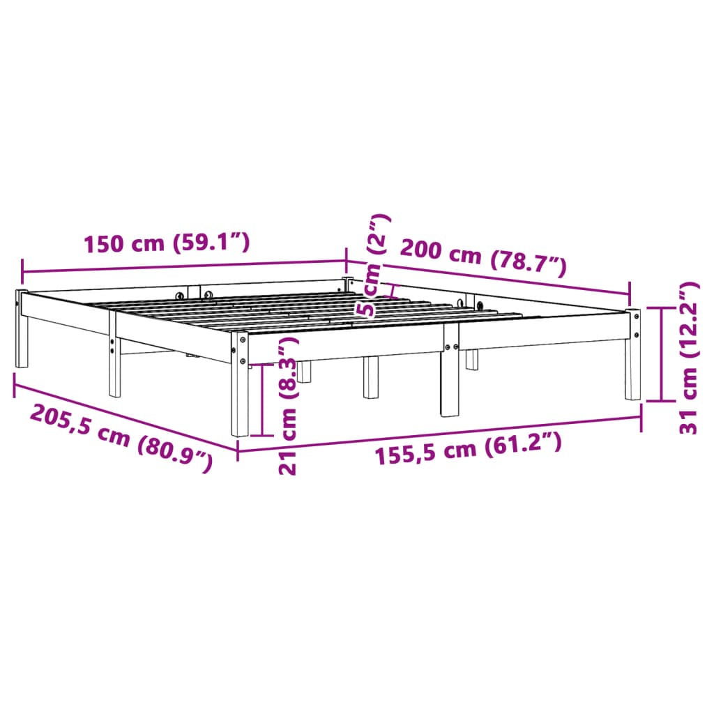 viaszbarna tömör fenyőfa ágy matrac nélkül 150 x 200 cm