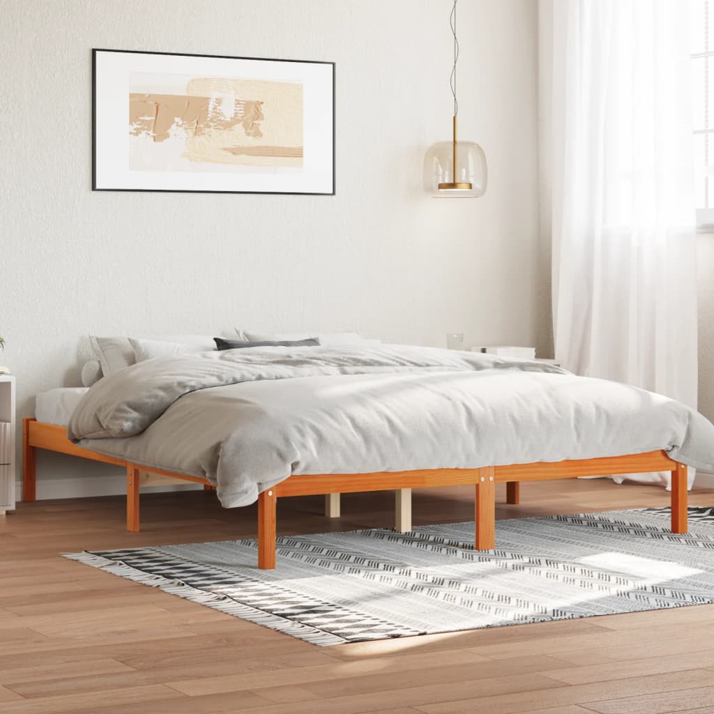 viaszbarna tömör fenyőfa ágy matrac nélkül 150 x 200 cm