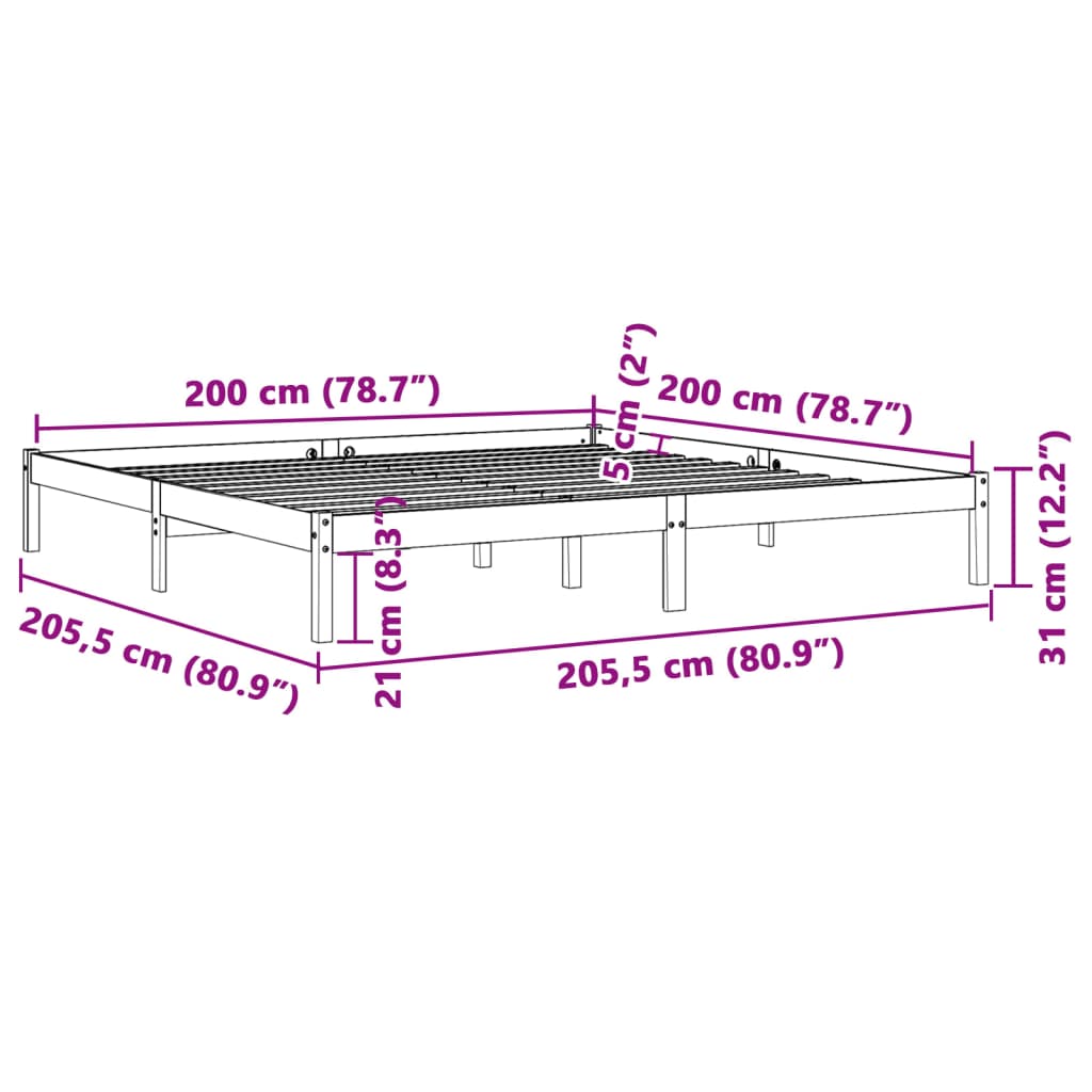 viaszbarna tömör fenyőfa ágy matrac nélkül 200 x 200 cm