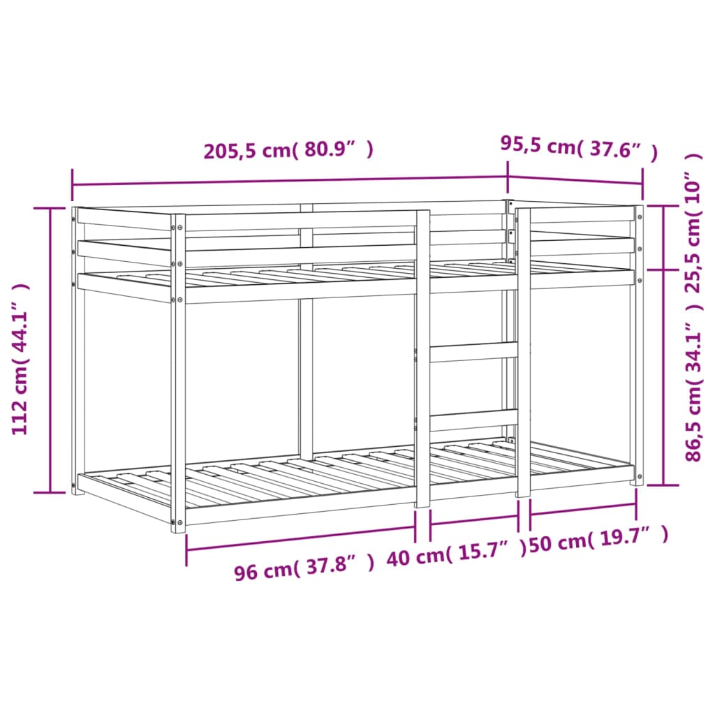 viaszbarna tömör fenyőfa emeletes ágy 90x200 cm