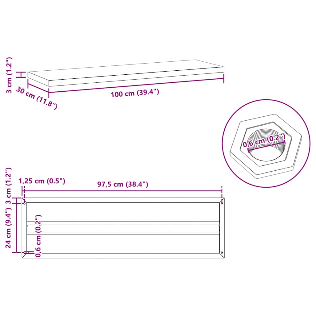 2 db ezüstszínű rozsdamentes acél fali polc 100 x 30 cm