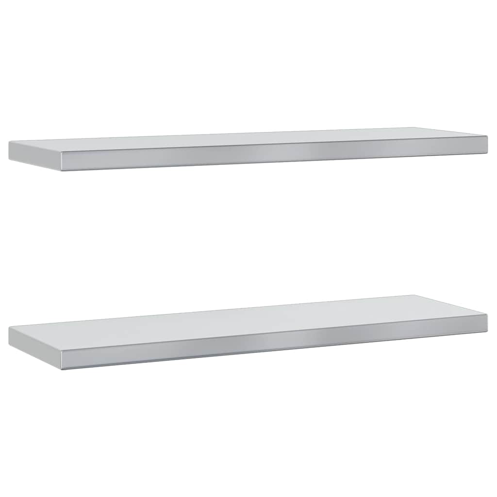 2 db ezüstszínű rozsdamentes acél fali polc 75 x 23,5 cm