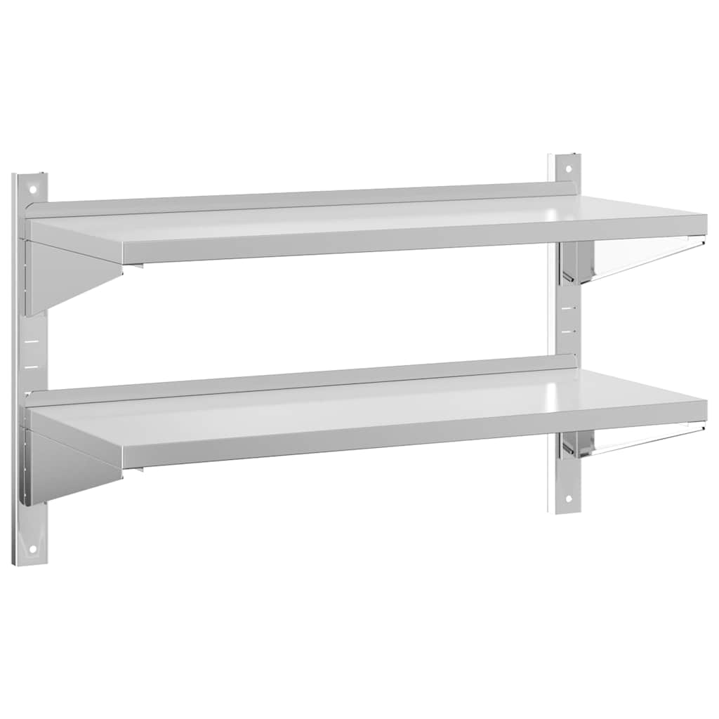 2 szintes ezüst rozsdamentes acél fali polc 100 x 40 x 60 cm