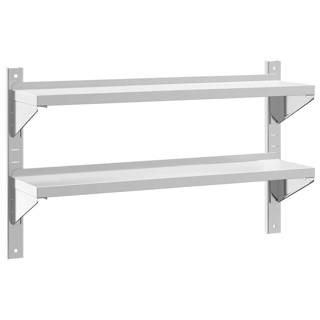 2 szintes ezüst rozsdamentes acél fali polc 100 x 23,5 x 60 cm