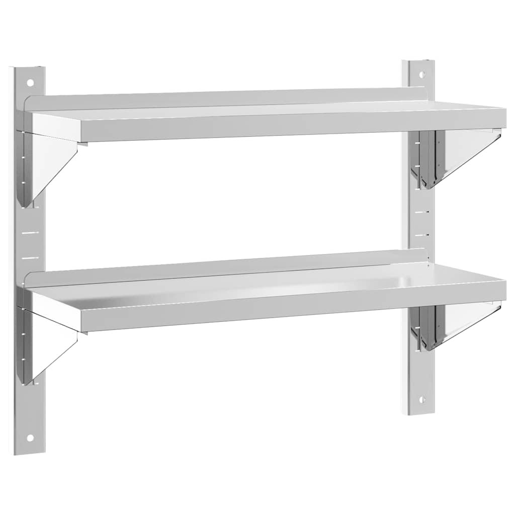 2 szintes ezüst rozsdamentes acél fali polc 75 x 23,5 x 60 cm